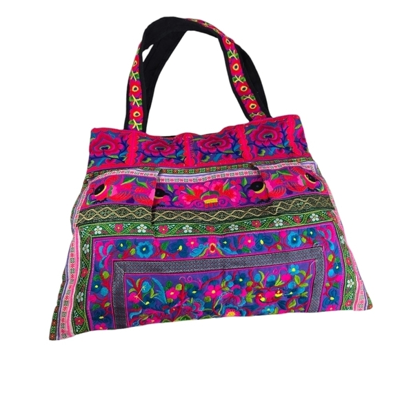 Vtg large embroidered boho hippie festival purse bag - Picture 1 of 9